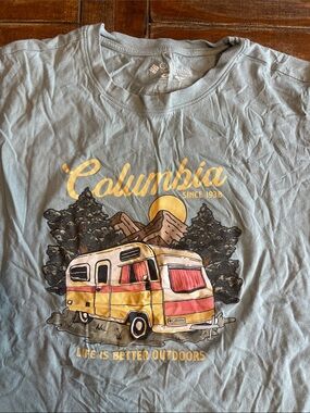Columbia Blue Tee with Yellow & Pink Camper Graphic